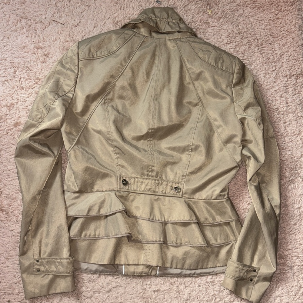 WHBM Jacket Blazer Ruffe Quilted tan zipper - Picture 4 of 4